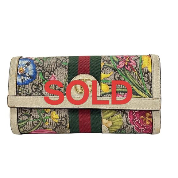 GUCCI Ophidia GG Blooms Beige Dark Brown Multi PVC Leather -323-072625 - Picture 1 of 5